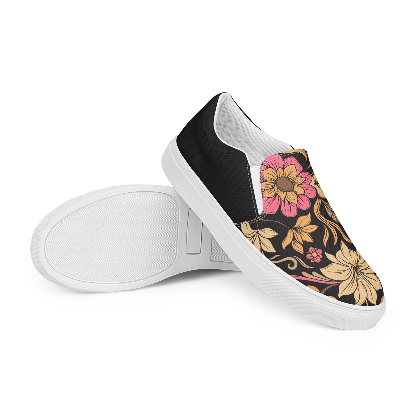 Eden Garden | Women’s Slip-on Canvas Shoes | Retro Flower Halftone