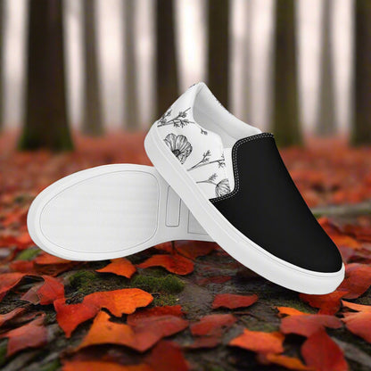 Women’s White Poppy Floral Print Slip-on Canvas Shoes Two-Tone
