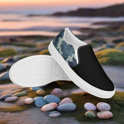 Women’s Slip-On Canvas Shoes Blue Grey Camo Two-Tone
