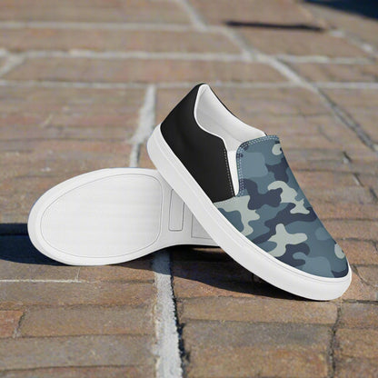 Women’s Blue-Grey Urban Camo Slip-On Canvas Shoes - Halftone
