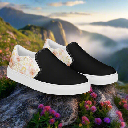 Women’s Custom Floral Print Slip-on Canvas Shoes Pink Peony Two-Tone