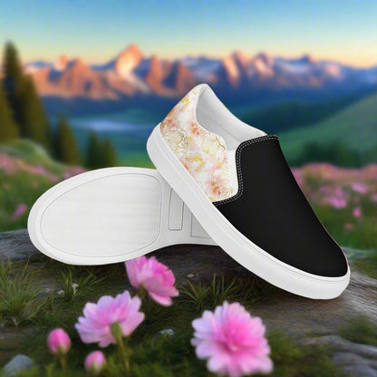 Women’s Custom Floral Print Slip-on Canvas Shoes Pink Peony Two-Tone