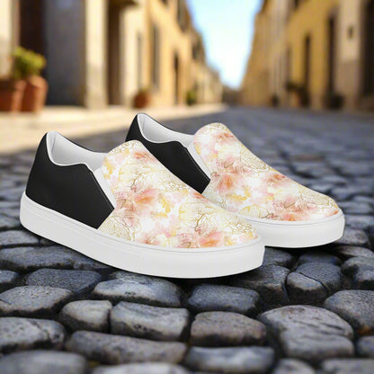 Women’s Floral Print Pink Peony Slip-on Canvas Shoes Halftone