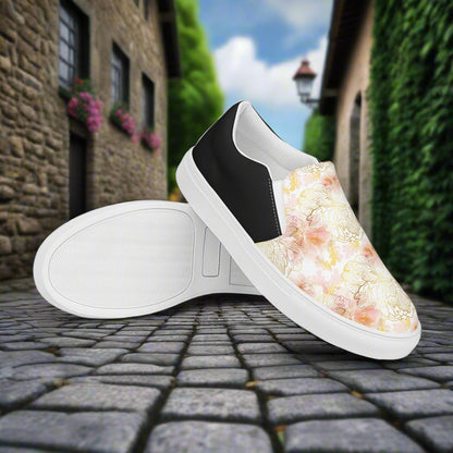 Women’s Floral Print Pink Peony Slip-on Canvas Shoes Halftone