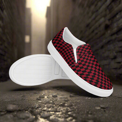 Women’s Custom Slip-On Canvas Shoes Black and Red Checkerboard Pattern