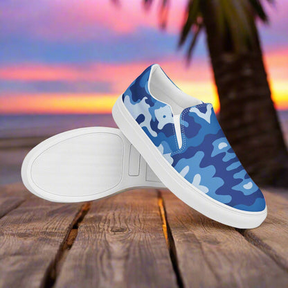 Women’s Slip-On Custom Canvas Shoes Blue Camo