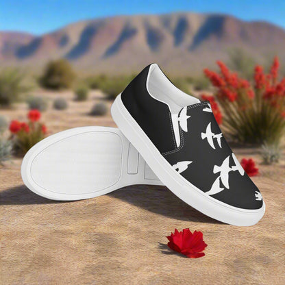 Black Women’s Slip-on Canvas Shoes with White Bird animal print Two-tone