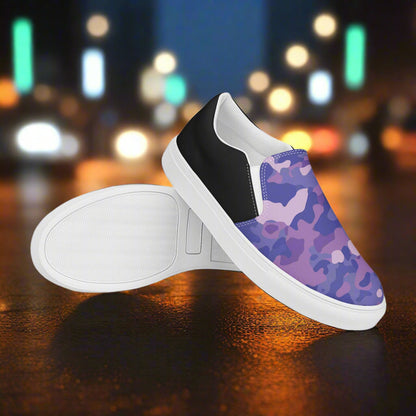 Women’s Purple Camo Slip-On Canvas Sneakers Two-Tone