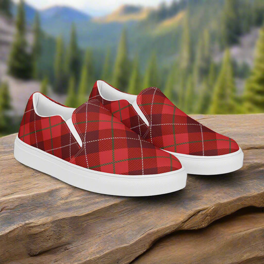 Red Plaid Women’s Slip-On Canvas Sneakers