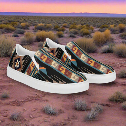 Southwest Print Women's Slip-On Canvas Shoes Native American Geometric Pattern Shonto