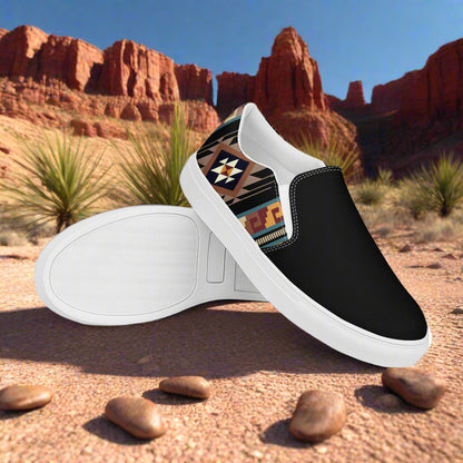 Southwest Print Women’s Custom Slip On Canvas Shoes Native American Geometric Pattern Two Tone