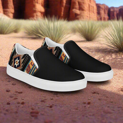 Southwest Print Women’s Custom Slip On Canvas Shoes Native American Geometric Pattern Two Tone