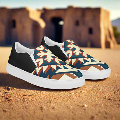 Southwest Print Women’s Slip-on Canvas Shoes Native American Geometric Pattern Two Tone