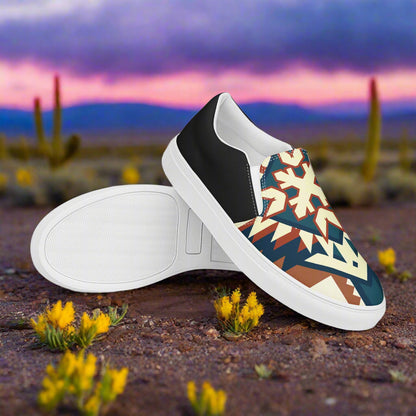 Southwest Print Women’s Slip-on Canvas Shoes Native American Geometric Pattern Two Tone