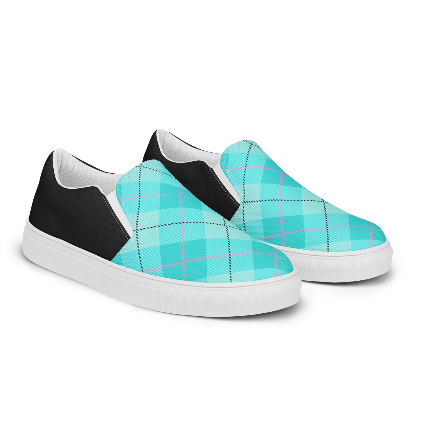 GeoMetro | Women’s Slip-On Canvas Shoes | Plaid Green Light Halftone - WildSage Market