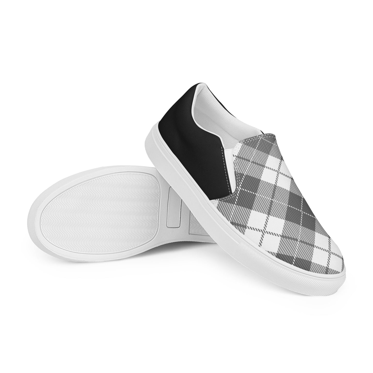 GeoMetro | Women’s Slip-On Canvas Shoes | Plaid Black Halftone - WildSage Market