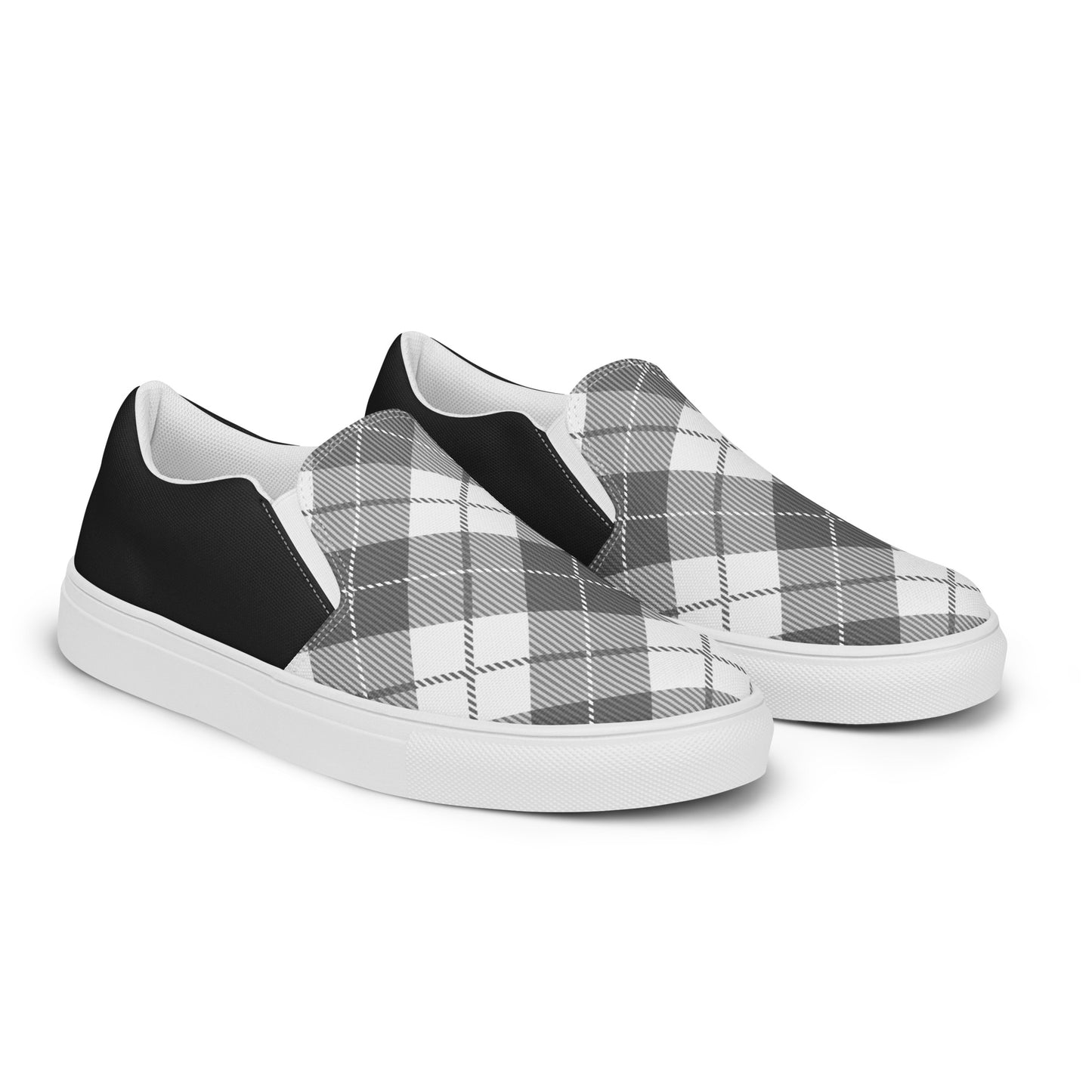 GeoMetro | Women’s Slip-On Canvas Shoes | Plaid Black Halftone - WildSage Market