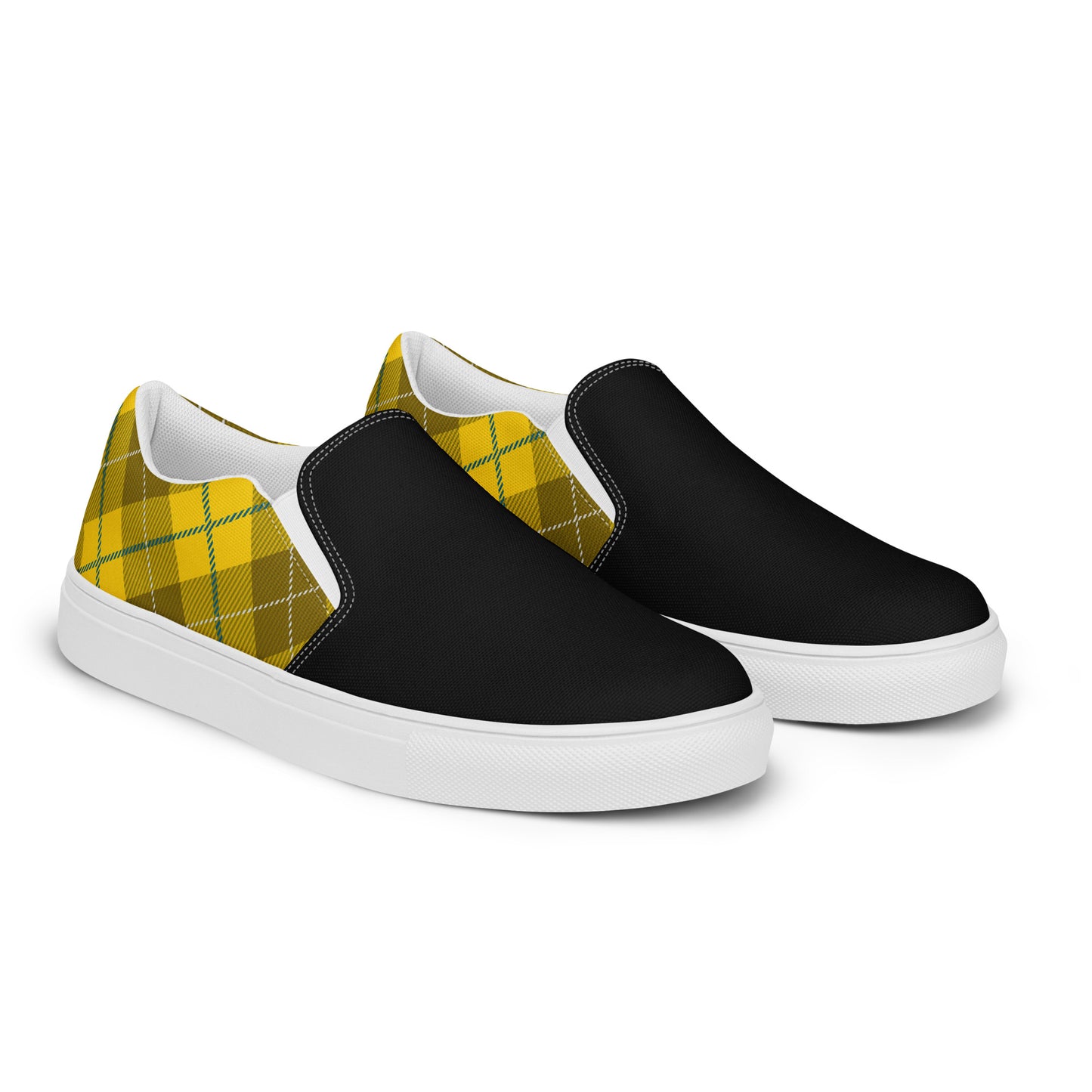 GeoMetro | Women’s Slip-On Canvas Shoes | Plaid Yellow 2Tone - WildSage Market