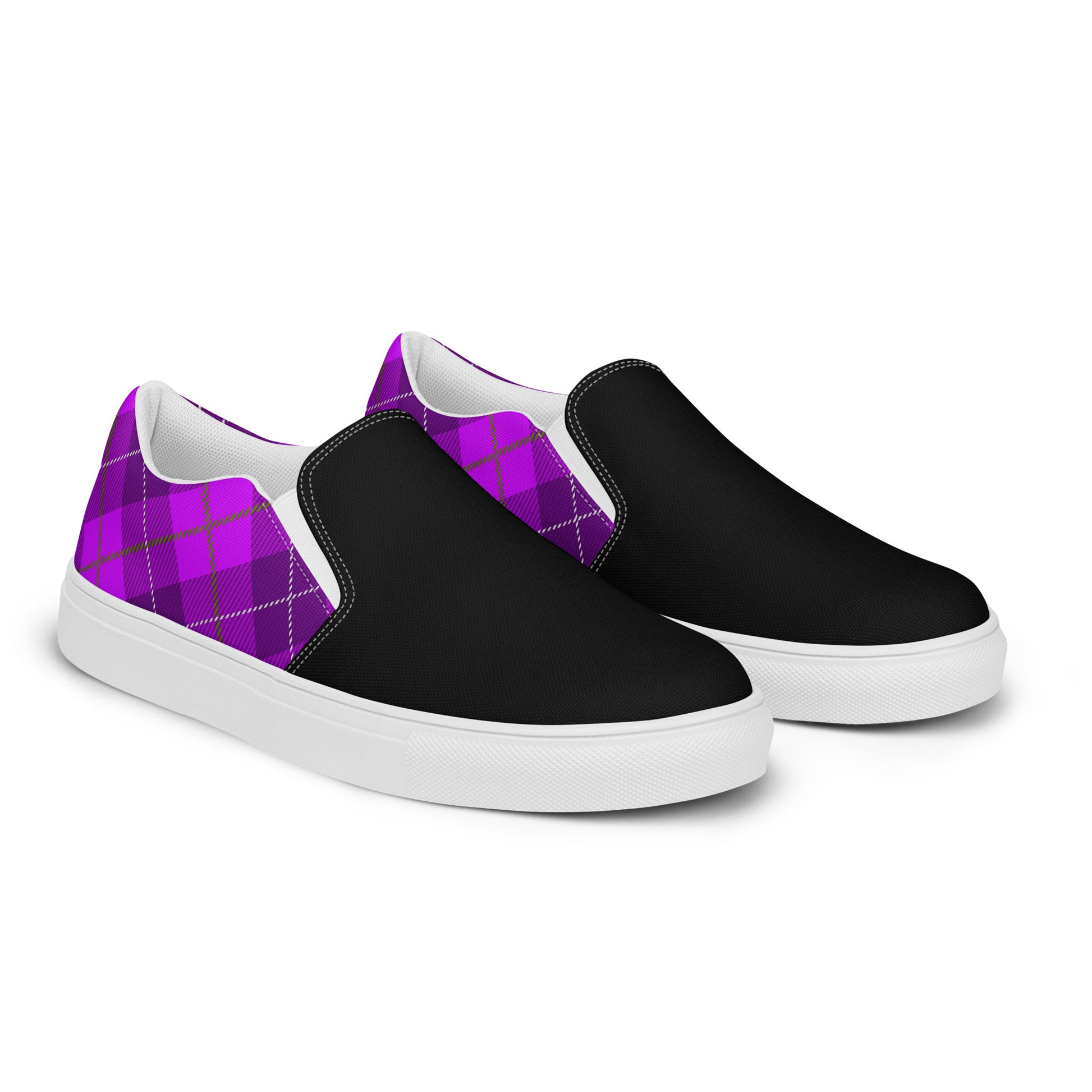 GeoMetro | Women’s Slip-On Canvas Shoes | Plaid Purple 2Tone - WildSage Market