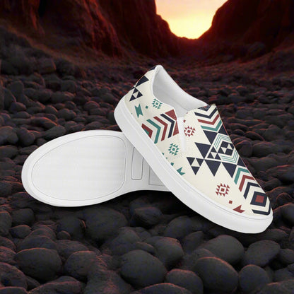 Women’s Southwest Print, Slip-on Canvas Shoes, Native American, Geometric Pattern, Supai