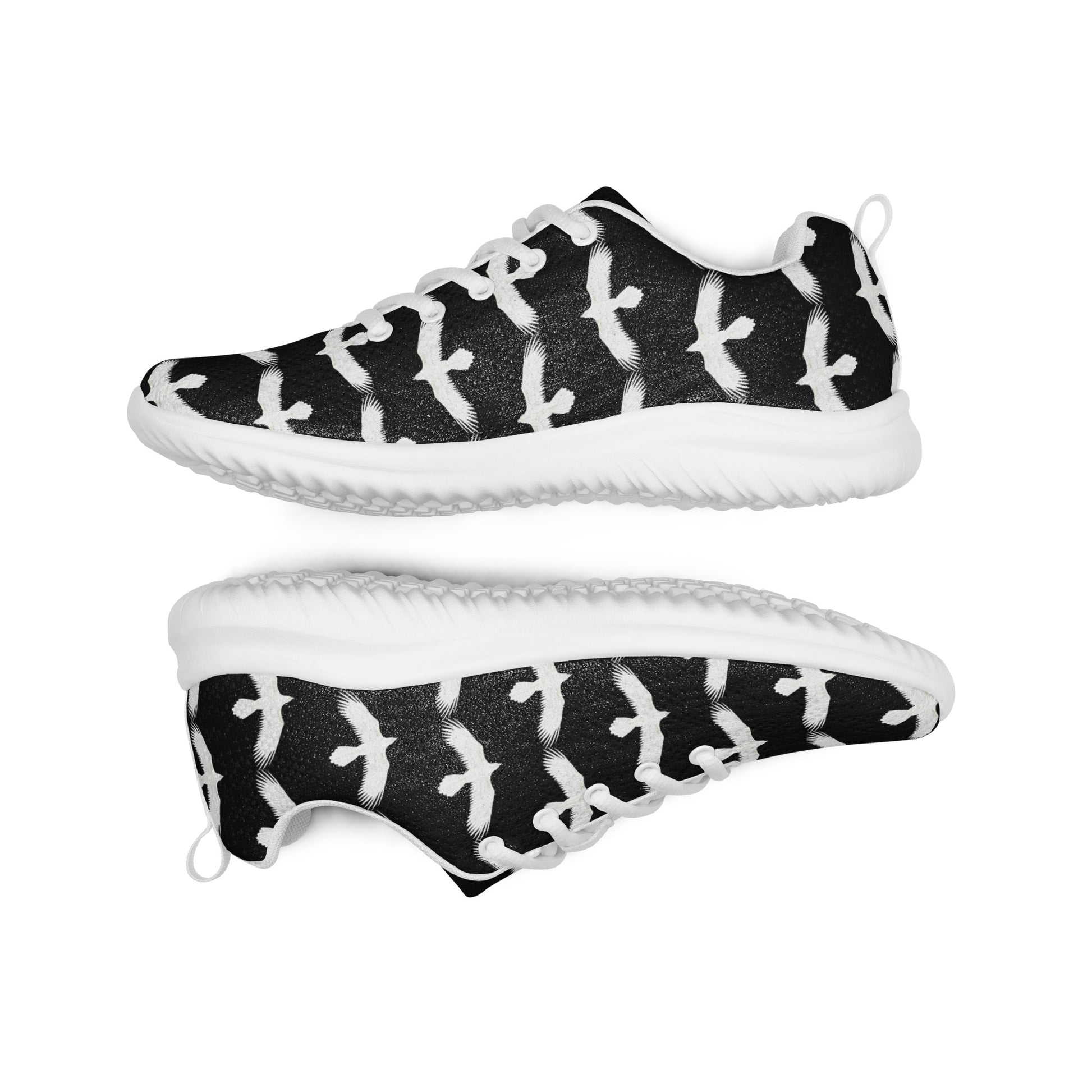 WildSage Market womrns white raven athletic shoes black with white bird patterns and white soles