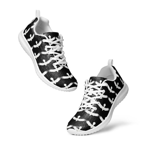 WildSage Market womrns white raven athletic shoes with black and white pattern and white soles