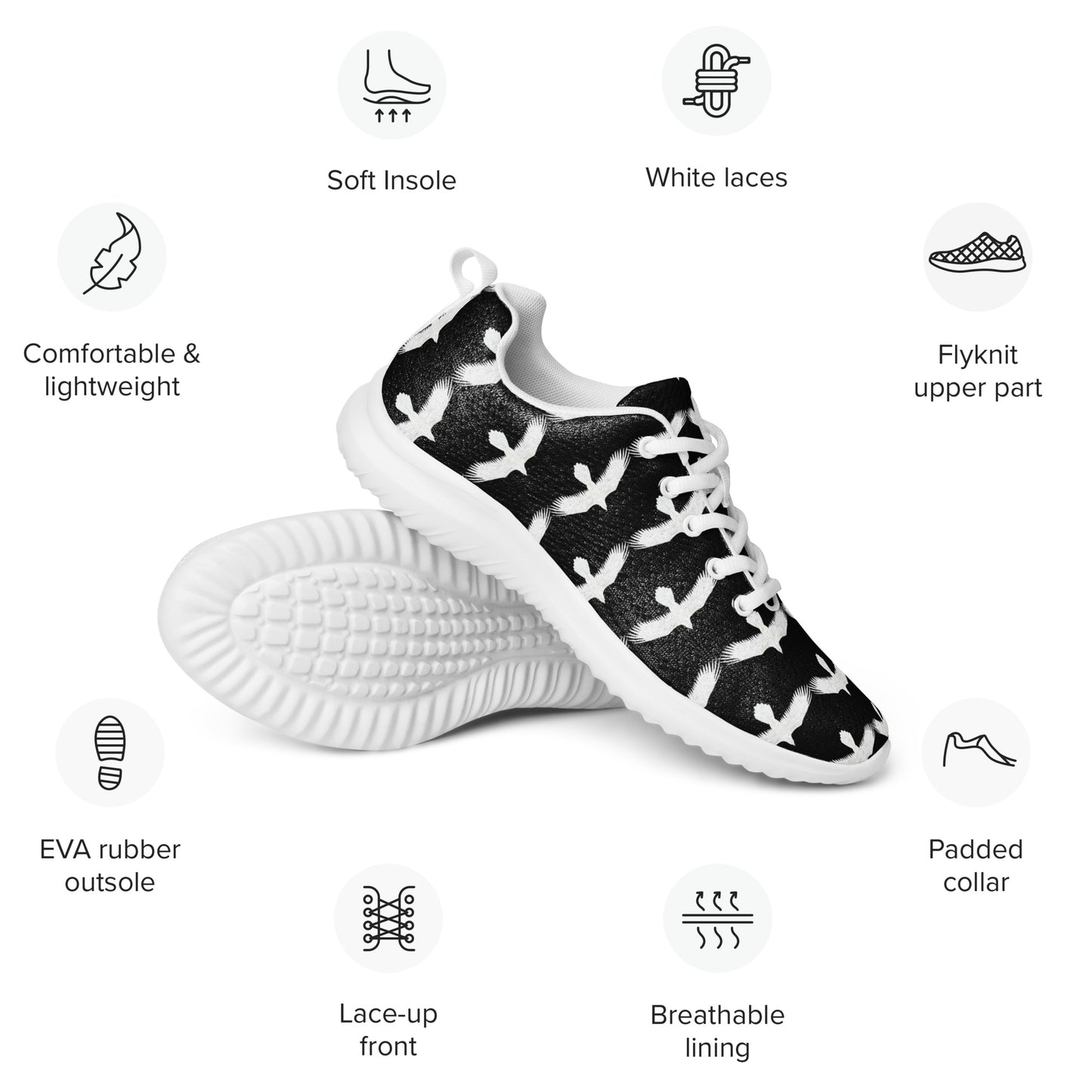 WildSage Market womrns white raven athletic shoes with flyknit upper soft insole and EVA rubber outsole