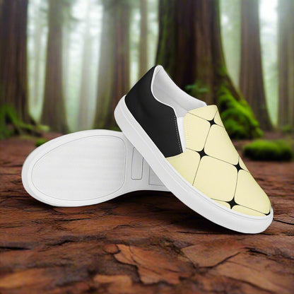 Yellow Diamond Halftone Slip-on Canvas Shoes with Black Accents for Casual Style
