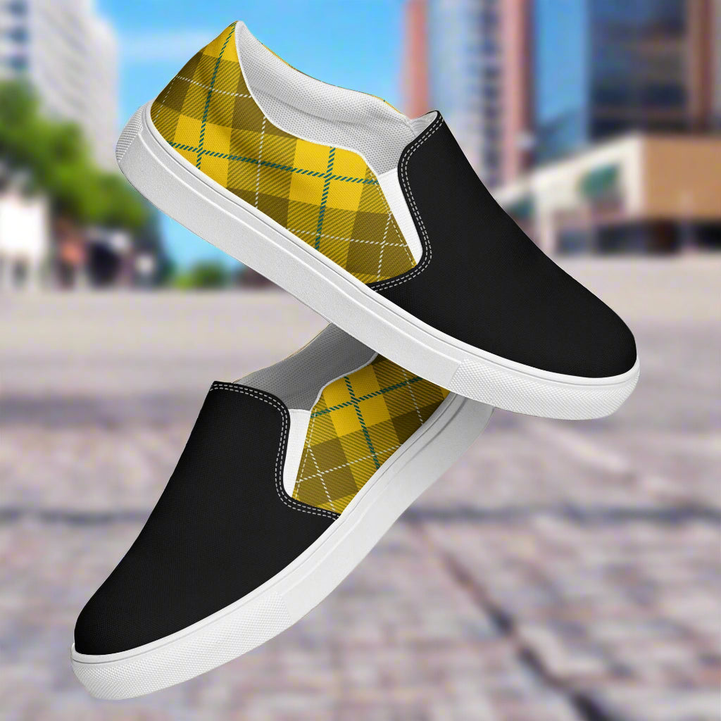 WildSage Market Yellow Plaid Two tone shoes slip on casual sneakers with black front and white sole